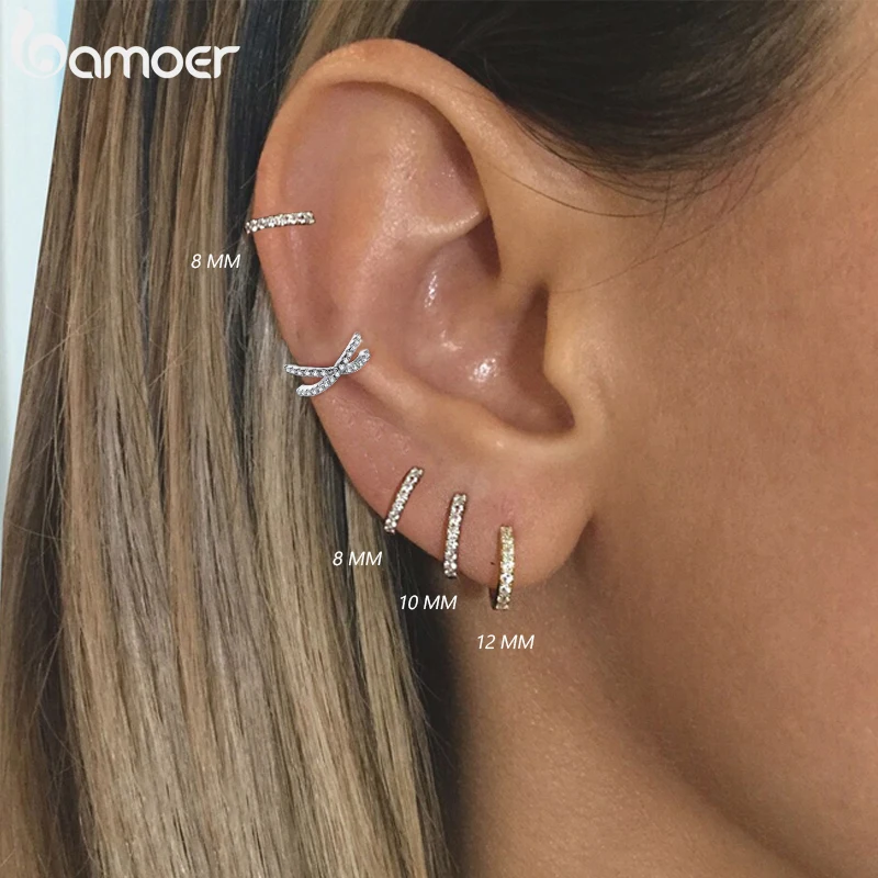 BAMOER-pendientes clásicos de Plata de Ley 925 para mujer, aretes pequeños, hueso de la oreja, aretes Huggie, SCE498