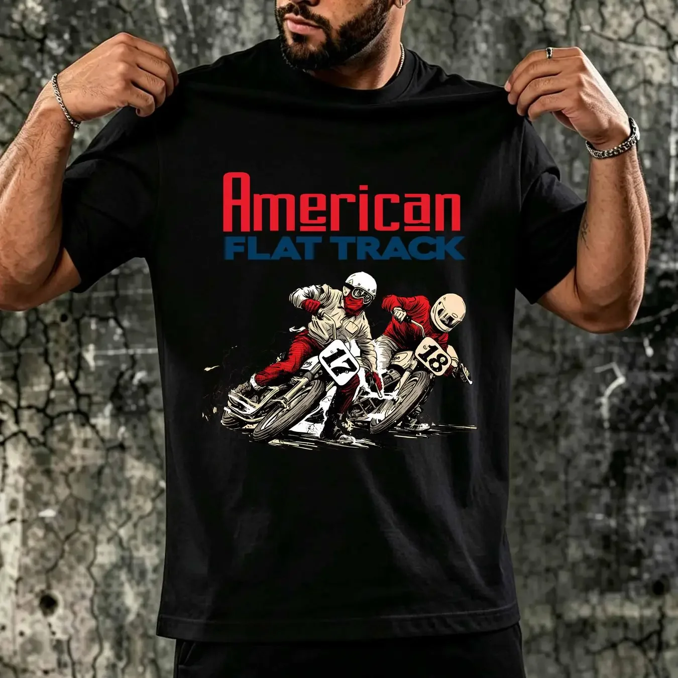 washed T Shirt AMA American Flat Track Motocross Men's Gray Size S 3XL vintage Washed Top For Everyday Wear Versatile Casual