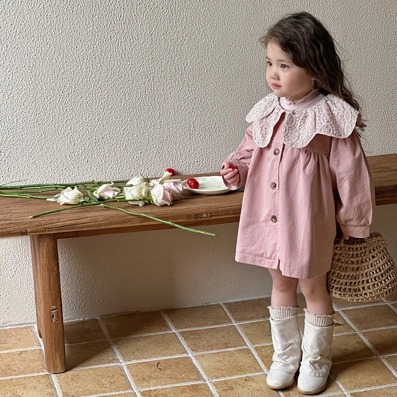Girls Trench Coat 2026 Autumn New, Fashion Lapel Mid‑Length Casual Outerwear For Baby Kids Girls Spring Autumn