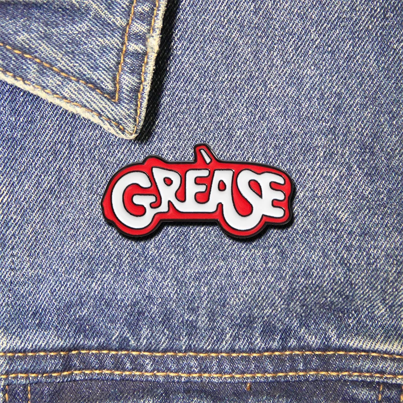 GREASE Enamel Pins Red White Letter Brooches Lapel Badges Funny Jewelry Gift for Friends