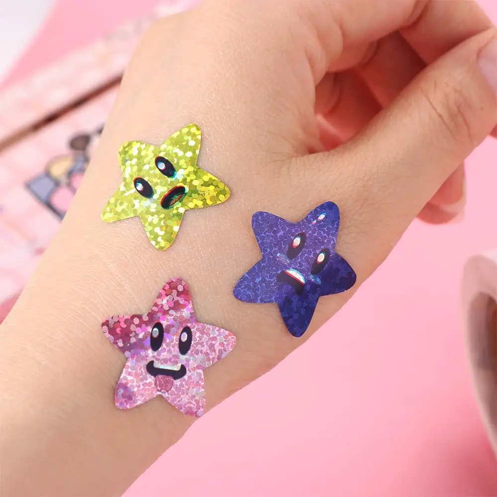 500pcs/roll Self-adhesive Colorful Glitter Star Stickers Office Stationery Vibrant Decorative Stickers Holographic