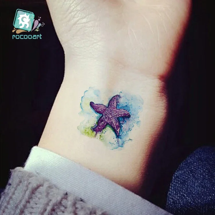 Rocooart Starfish autoadesivo del tatuaggio temporaneo impermeabile Dancing Fish Flash Taty Blue Ocean Tatuagem Body Art falso tatuaggio