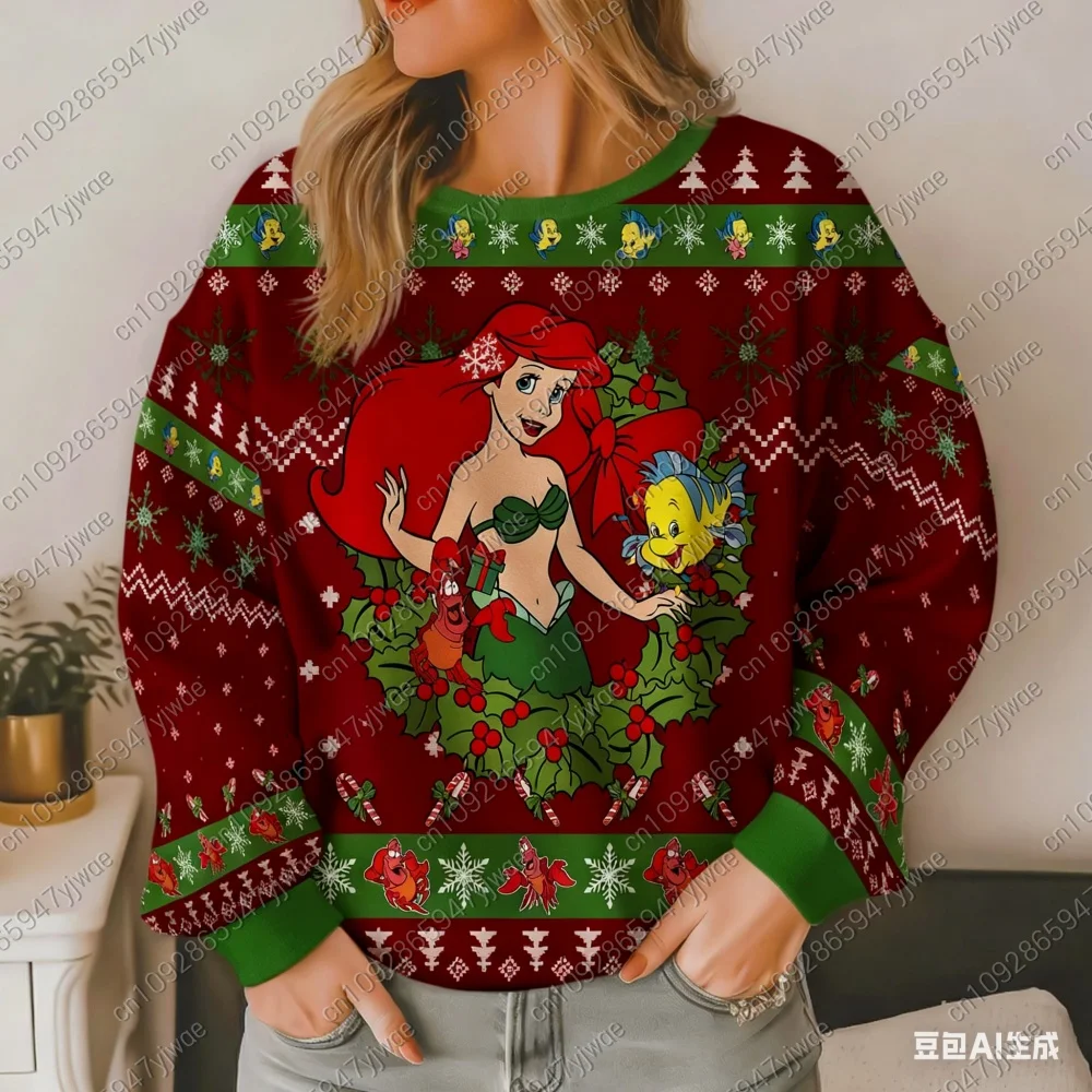 عيد ميلاد سعيد ارييل ليتل ميرميد الأميرة ربيع الخريف المرأة البلوز القمم 2025 موضة زوجين هوديي البلوز