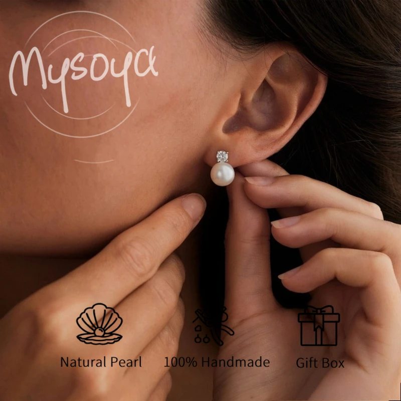 

MYSOYA серьги с белым пресноводным жемчугом 8-9 мм с подарочной коробкой для нее/его дня рождения/свадьбы/Рождества/Нового года/подарок на годовщину