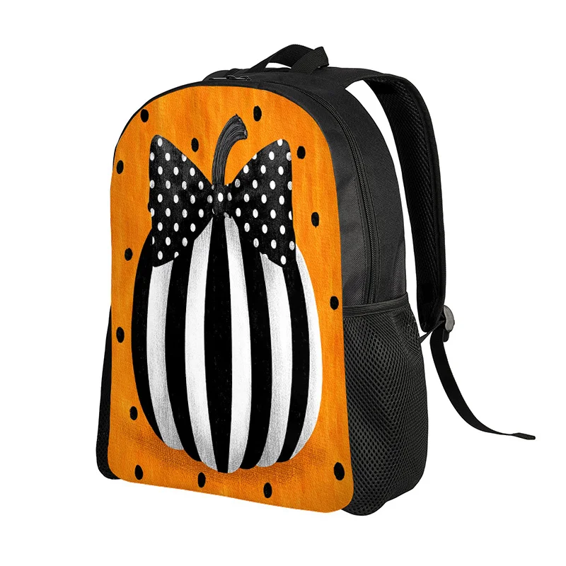 Mochila plana con estampado de Halloween - Espaciosa y ligera con estampado decorativo de calabaza naranja