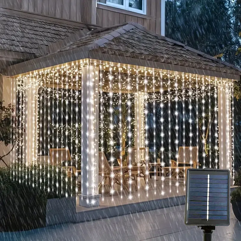 

Solar Curtain LED Light String Outdoor Holiday Garland Lamp for Garden Summer Wedding Party Cammping Home Balcony Decoration