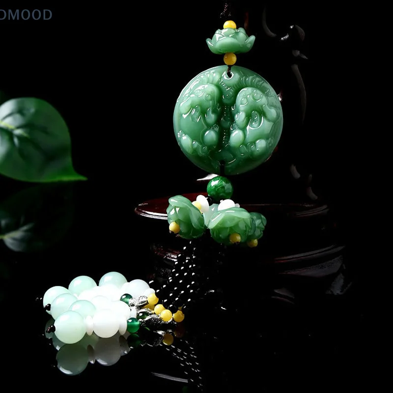 Imitação de carro Jade Verde Pingente, Decoração Interior Car Fashion, Espelho Retrovisor, Lotus Pi Xiu, Decoração Boa Sorte, Enfeites