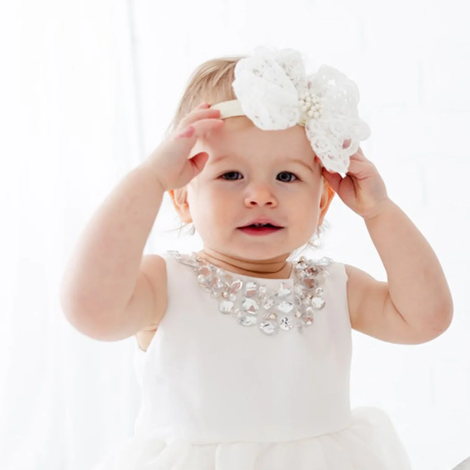 Vintage Girls Pearl Headband Vintage Baptism Headband Rhinestone Baby Headwear baby hair accessory First Birthday Costume New