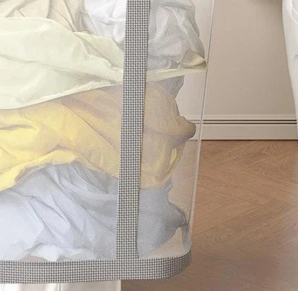 Cesto portabiancheria in rete di nylon con manico Borse portaoggetti portatili pieghevoli traspiranti per vestiti sporchi Borsa portaoggetti per giocattoli di grande capacità