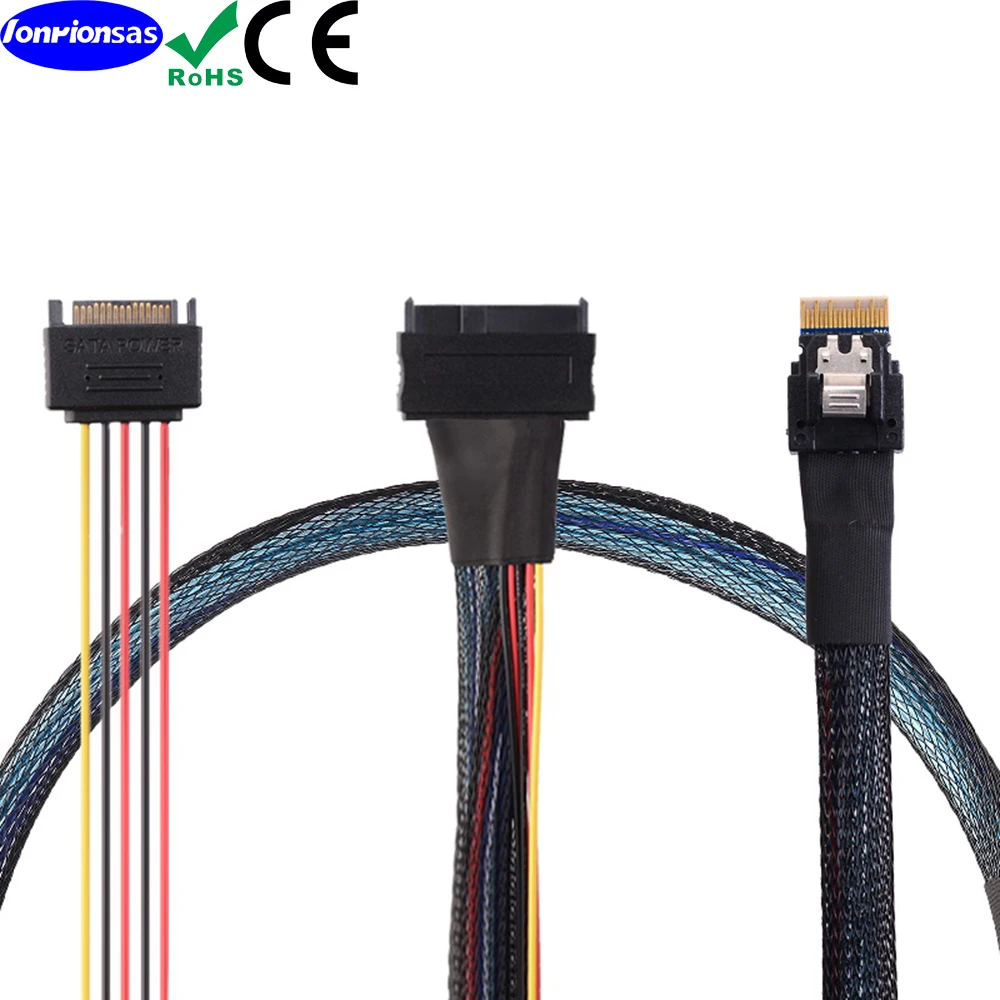 

PCIE Slimline SAS 4.0 38pin SFF-8654 4i to NVMe U.2 SFF-8639 with 15P sata male Cable 0.5m/1.0m