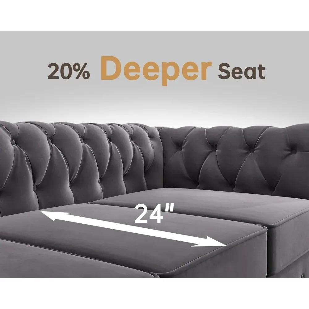 طقم أريكة تشيسترفيلد الكلاسيكي مقاس 82 بوصة، طقم أريكة معنقدة مع أرجل خشبية صلبة ووسادة سميكة، 3 مقاعد صديقة للحيوانات الأليفة