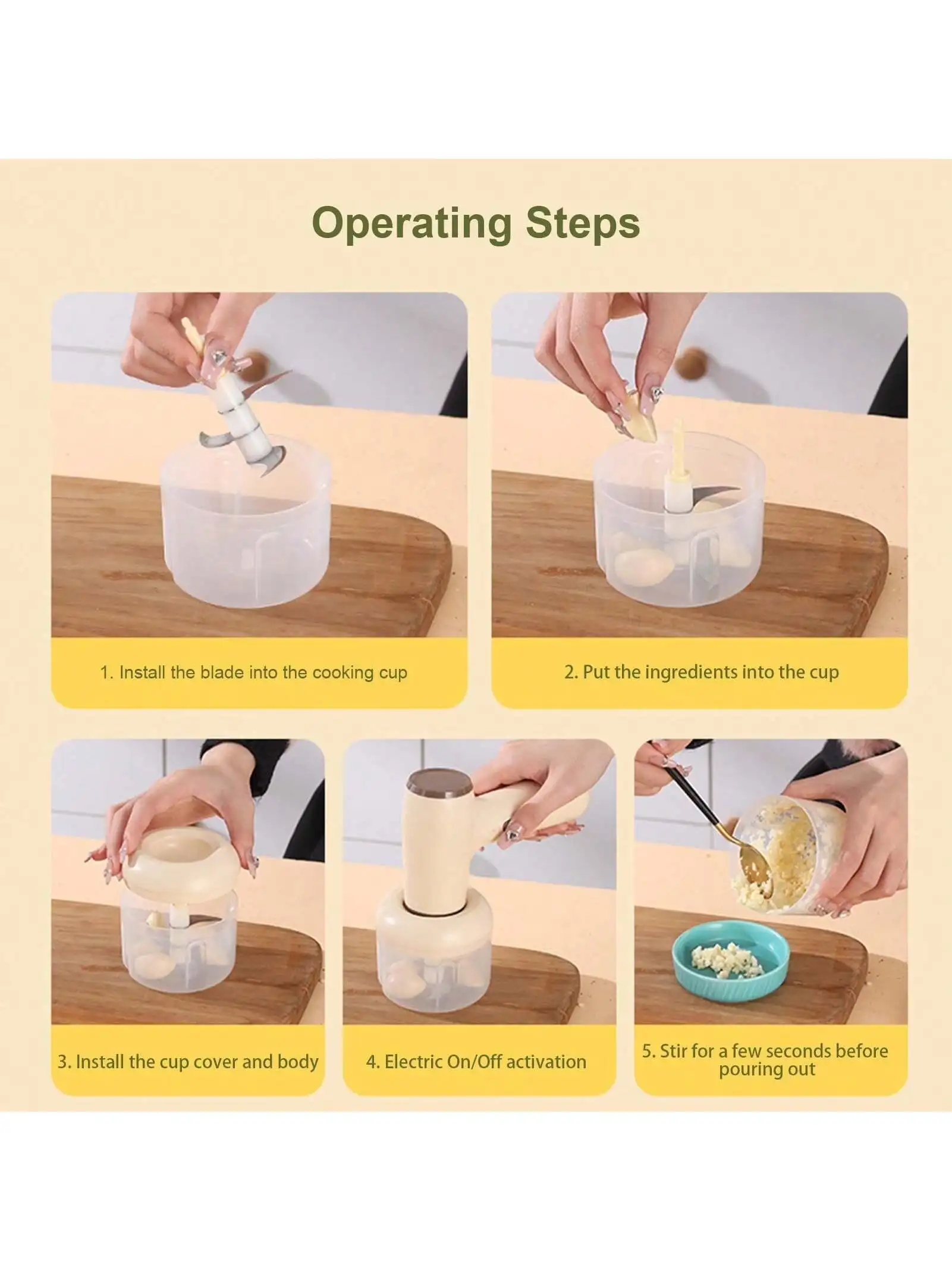 휴대용 무선 마늘 다지기 2개 세트 - USB 충전식 가정용 푸드 프로세서 - 휴대용 푸드 프로세서