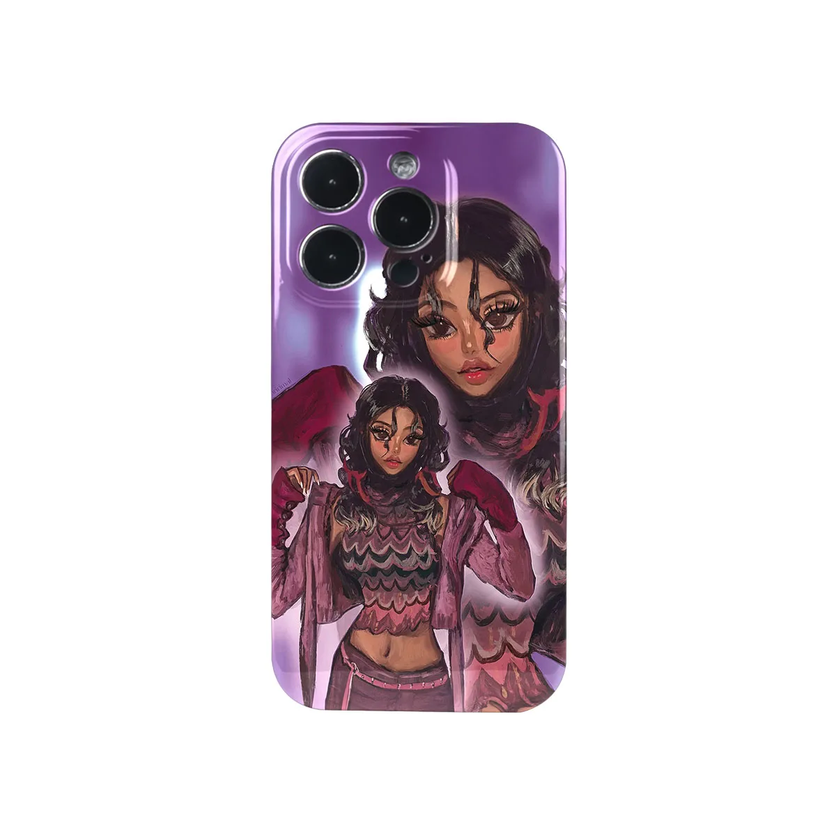 Coque iPhone Art Phone Case Y2K Girl Big Eyes Purple Case for iPhone 16 15 14 13 12 11 Pro Max Plus IMD 2 in 1