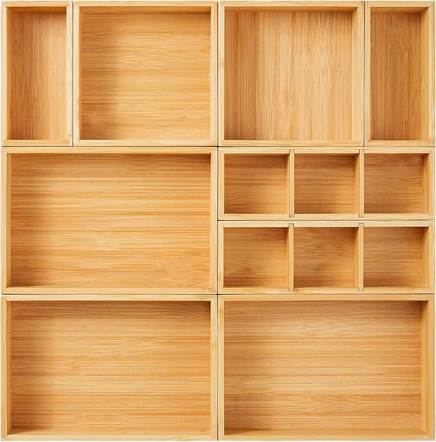 

9-Piece Bamboo Drawer Organizer Set for Kitchen, Bathroom, Office Storage - Versatile Wooden Boxes