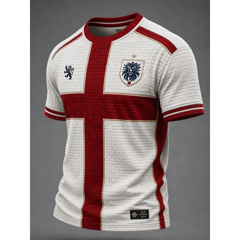 2026 New 3D Digital Printing Two Tone Color Block Athletic Jersey Tee Large Lion Graphic and Badge Decor Casual Sport Wear Top