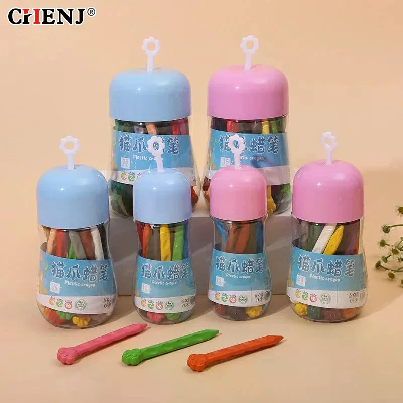 1 Set No Break No Smear 12/24/36 Color Washable Crayons Double Ended Triangular/Cat Claw Barrel For Kids Art Painting DIY Craft