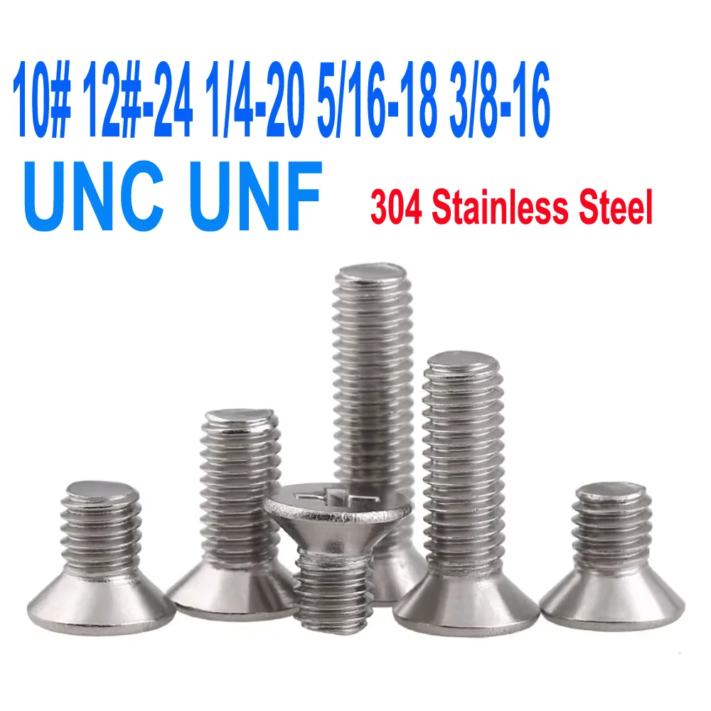 GB819 SUS304 Cross Recessed Countersunk Screws - UNC/UNF 10#-3/8 (12#-24 to 3/8-16)