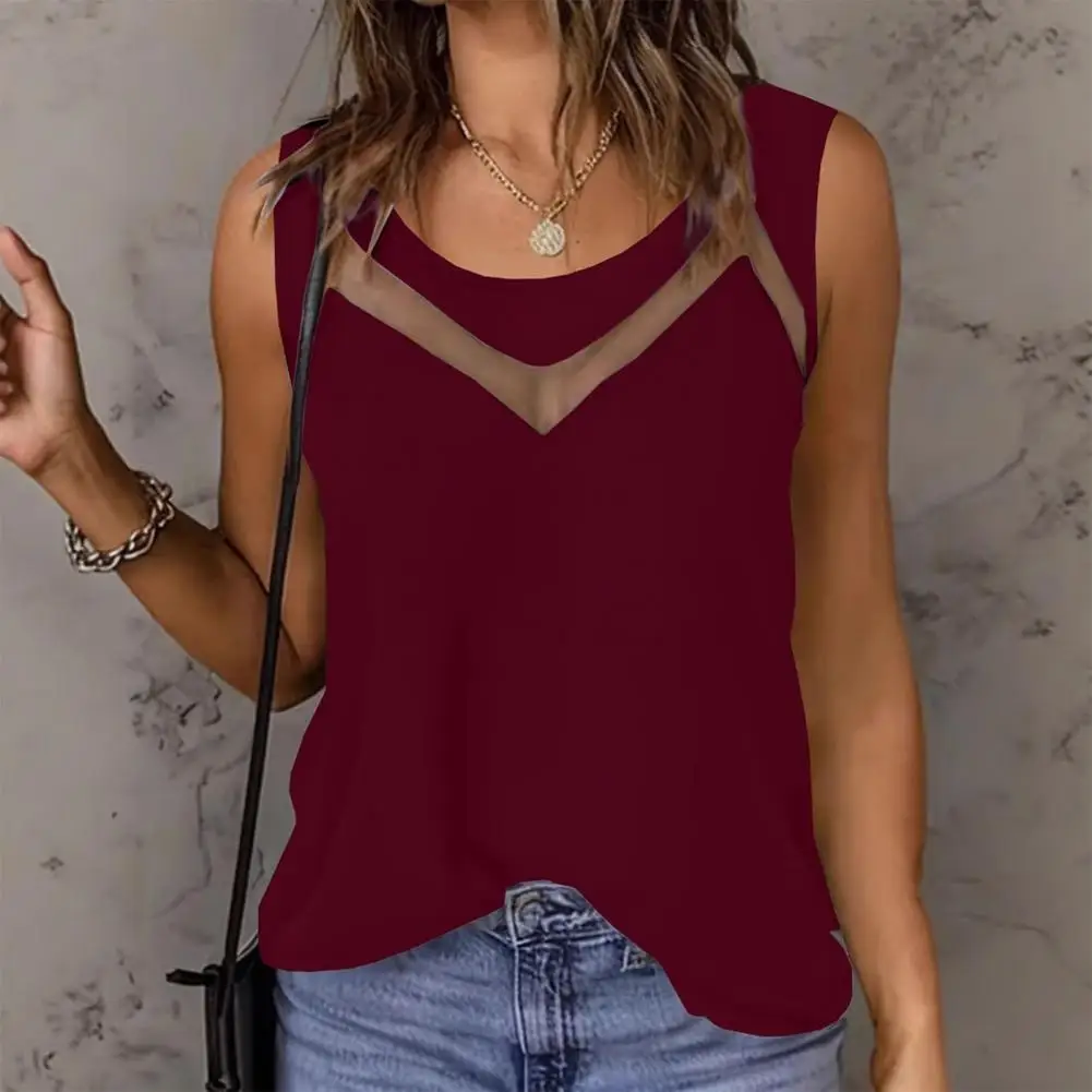 

Vest Women’s V-neck Vest Top Soft Breathable Fabric Blouse Loose Fit Mesh Splicing Summer Party Wear Shirt Sexy Sleeveless Top