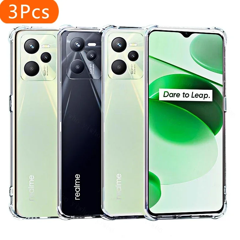 

3Pcs Transparent Thin Phone Case for OPPO Realme C35 C25Y C21Y Coque Soft Clear Silica Gel Lens Protective TPU Original Back Cov