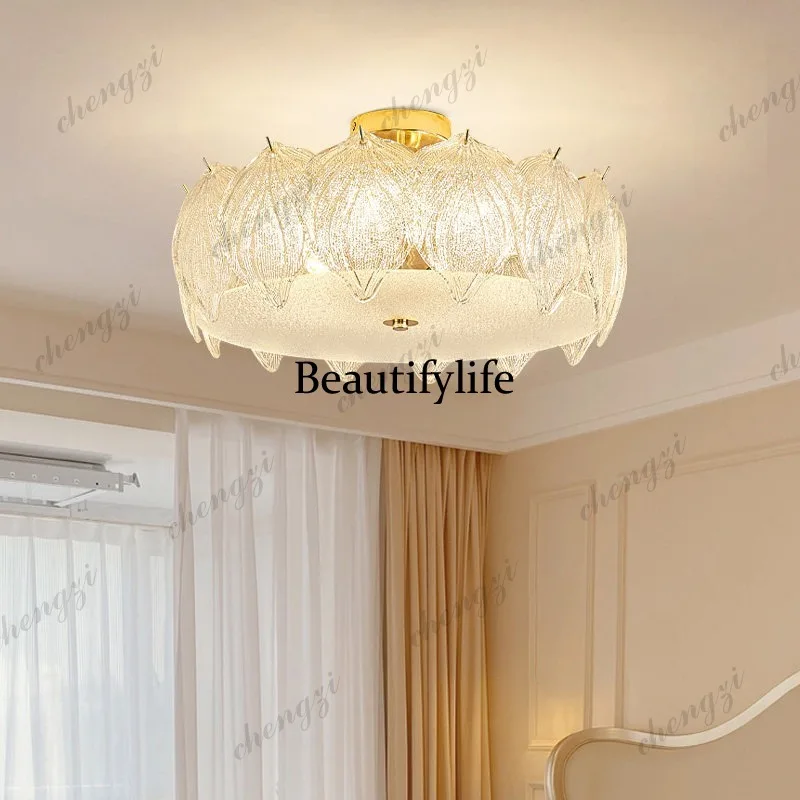 French minimalist modern bedroom crystal ceiling lamp, fashion book room light luxury living room lamp