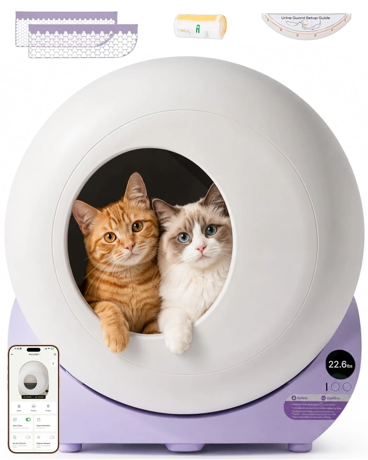 Automatic Litter Box Self Cleaning, Smart Litter Box, Lilac, Customized
