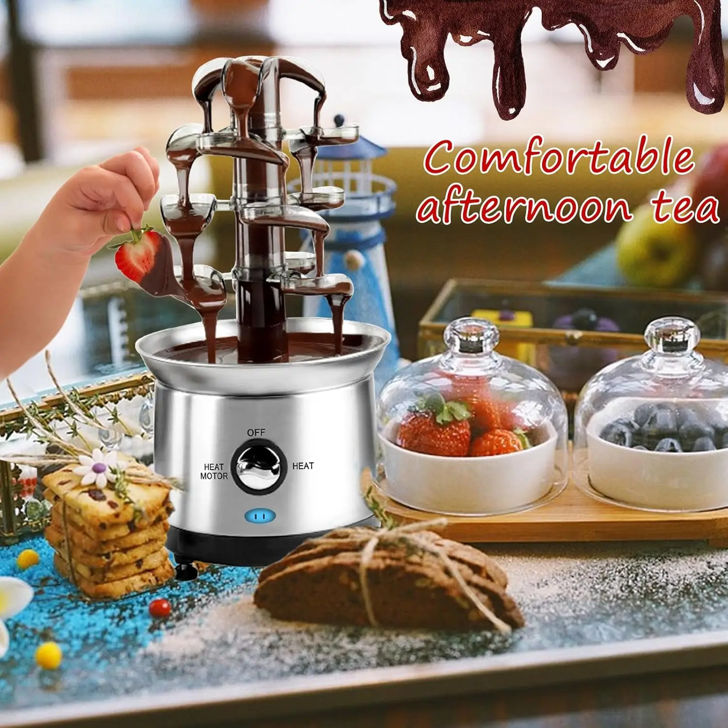 Four-layer Stainless Steel Chocolate Fountain Electric Chocolate Fondue Fountain Machine for Party Melted Cheese Dip Strawberry