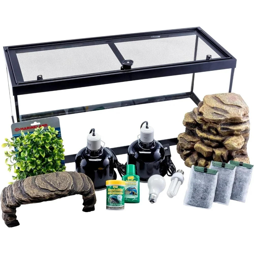 Aquatic Turtle Deluxe Kit 20 Gallons, aquarium With Filter And Heating Lamps, 30 IN (NV33230)