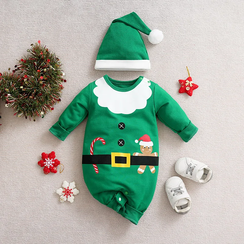 Christmas Gingerbread Man Newborn Clothes Comfortable And Soft 0-18 Boys And Girls Spring And Autumn Long Sleeved Baby Jumpsuit