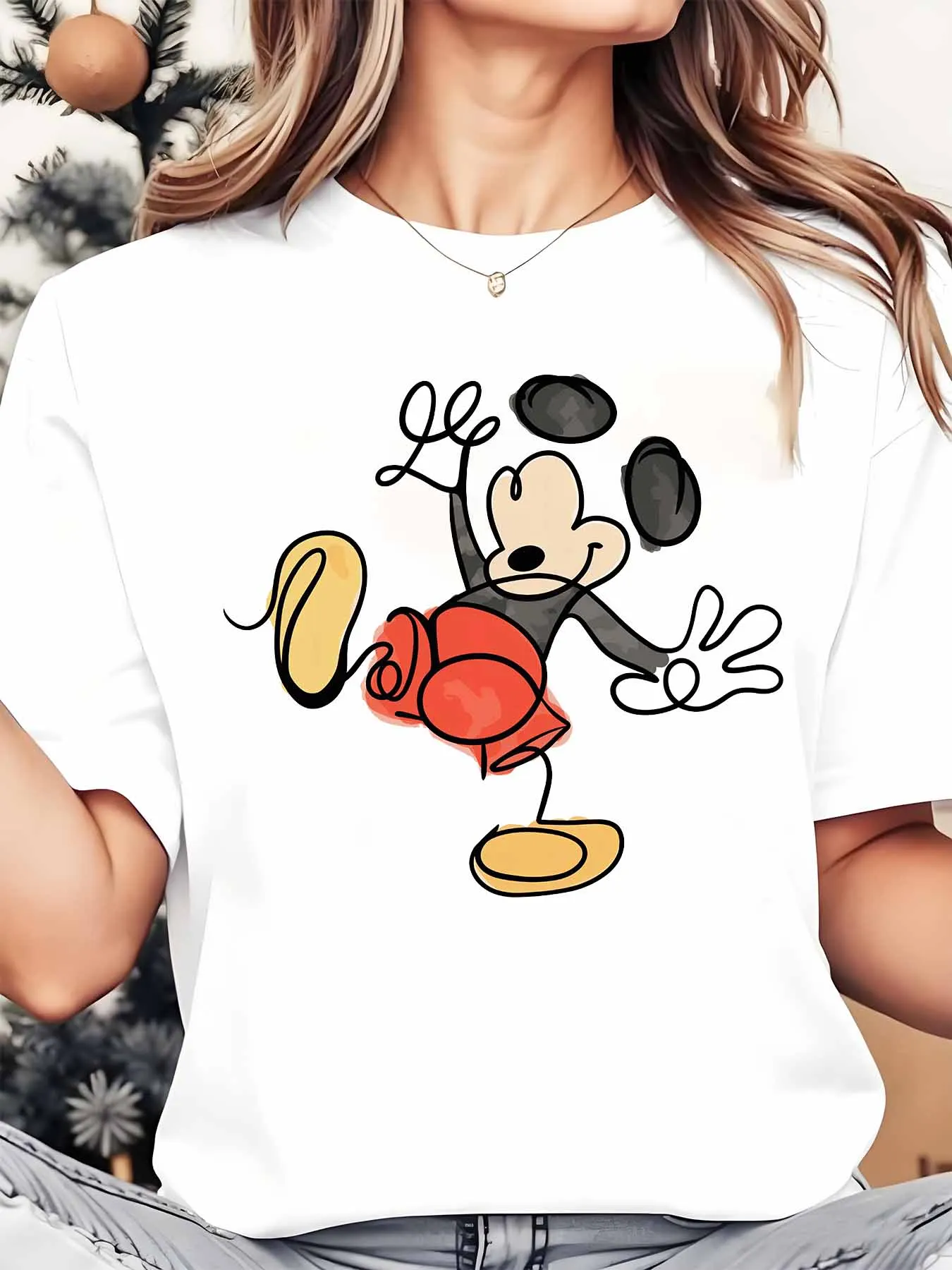 

Disney Mickey Mouse Cartoon Character Women's Round Neck Shirt Summer Tops Comfortable Unisex Casual Short Sleeve Tee