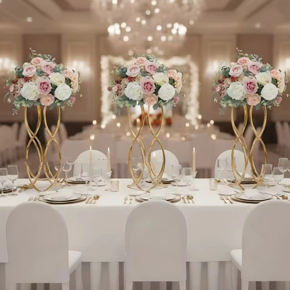 

6 шт., 80 см, серебристая/золотая металлическая ваза для трубы, свадебный стол, центральная подставка для цветов для церемонии, цветочная арка, алтарь, декор