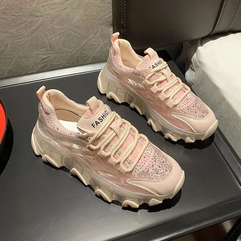 

Summer New Arrival Women's Crystal Sole Dad Shoes Korean Style Mesh Breathable Versatile Thick Sole Casual Ins Trendy Sneakers