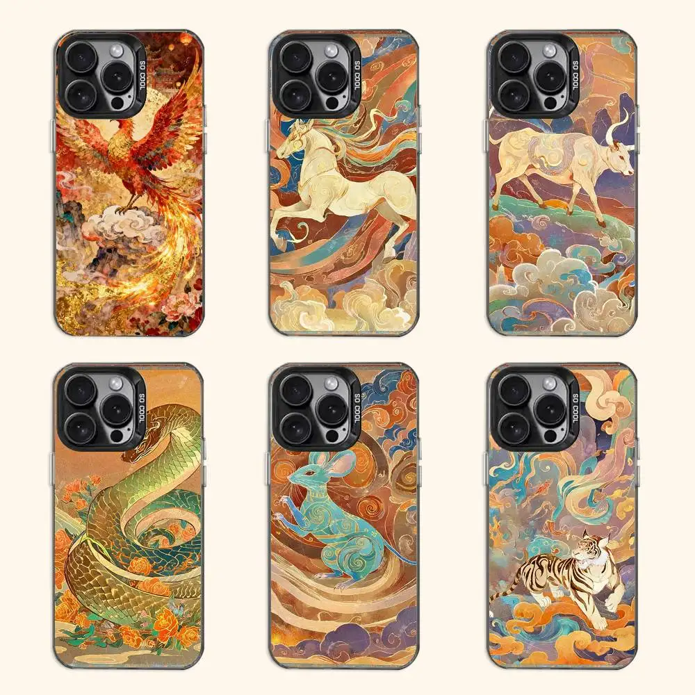 

Chinese Zodiac Case for iPhone 11 12 13 14 15 16 17 Pro Max XS X XR Cover