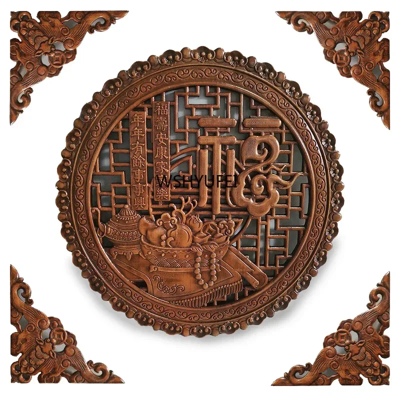 Wooden Carving Pendant Camphor Wood Retro Decals Home Decoration Background Corner Flower 4pcs/lot