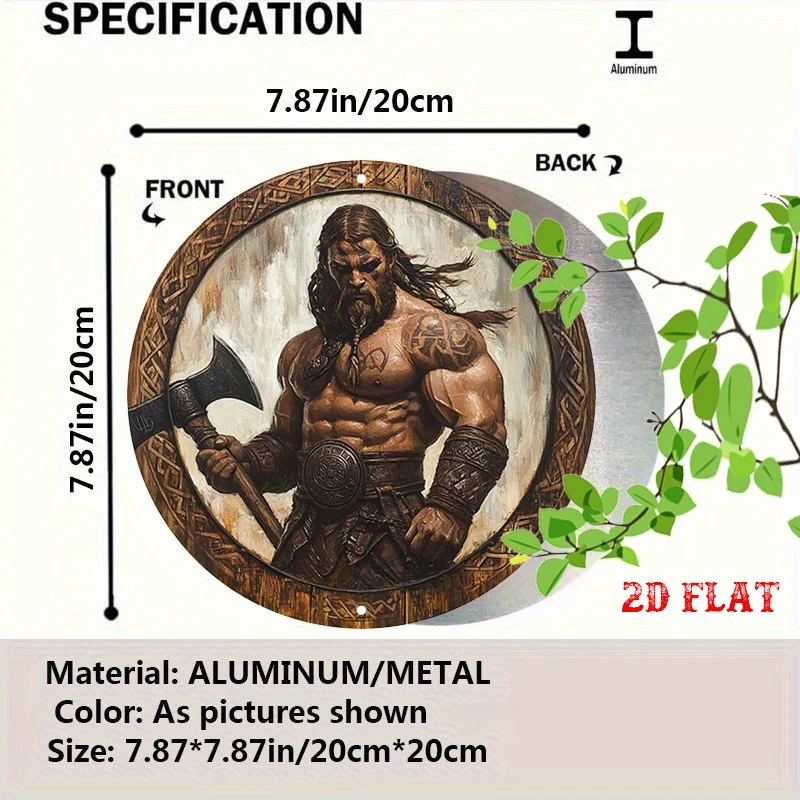 2D Flat 1pc scar Round Aluminum Sign, battle-axe Metal Tin Sign - a suit of armor Rustic Metal Wall Art, Vikings 19.99X19.99cm R