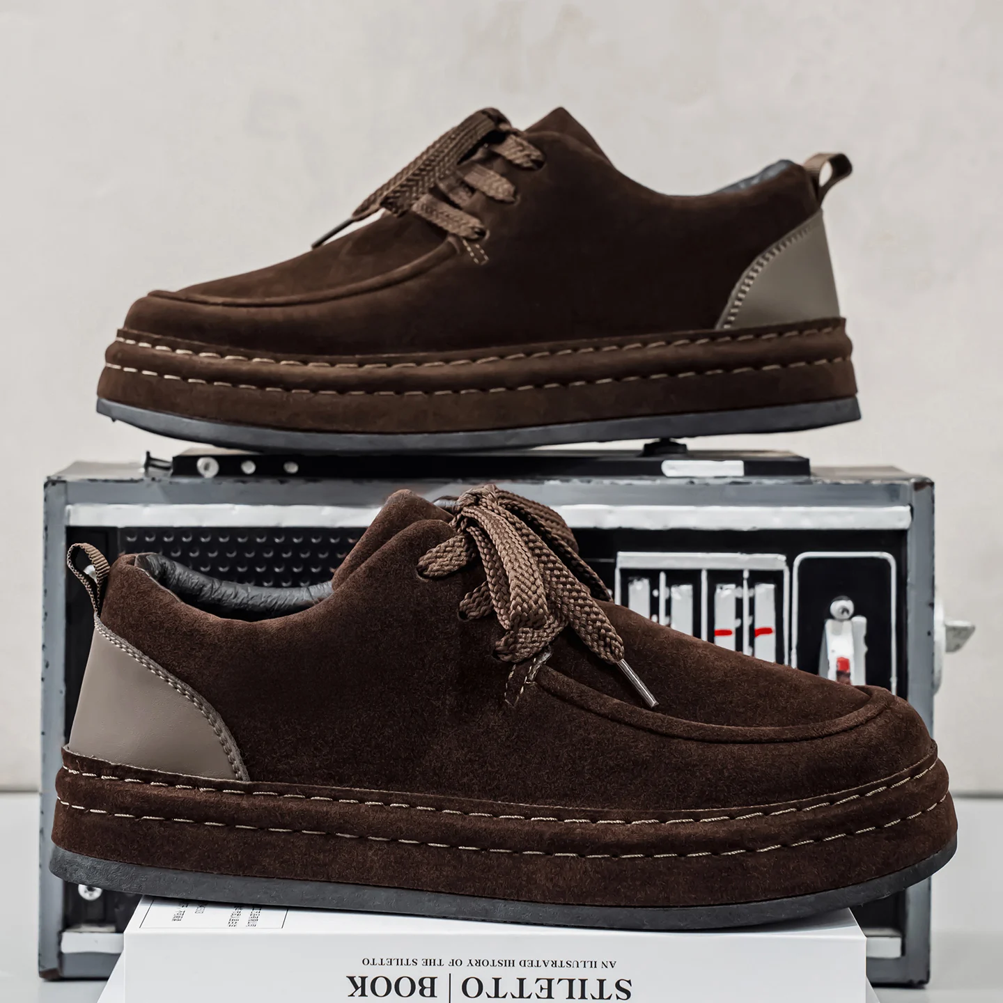 

Mens Loafers British Style Black Genuine Leather Thick-Sole Heightening Anti-Slip Rubber Outsole Breathable Lined Casual Busines