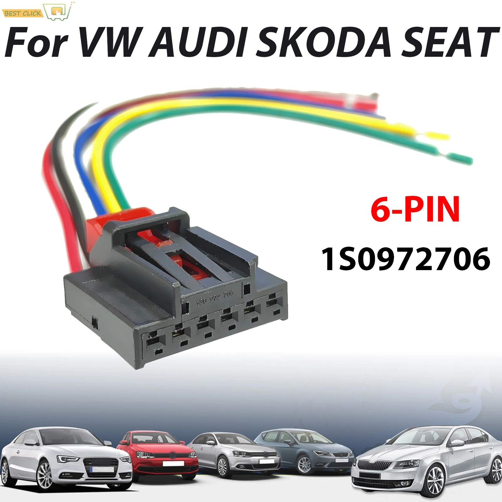 For VW AUDI SEAT SKODA 6-pin Rear Tail Light Lamp Sensor Switch Plug Connector Prewired Harness Wiring Loom 1S0972706