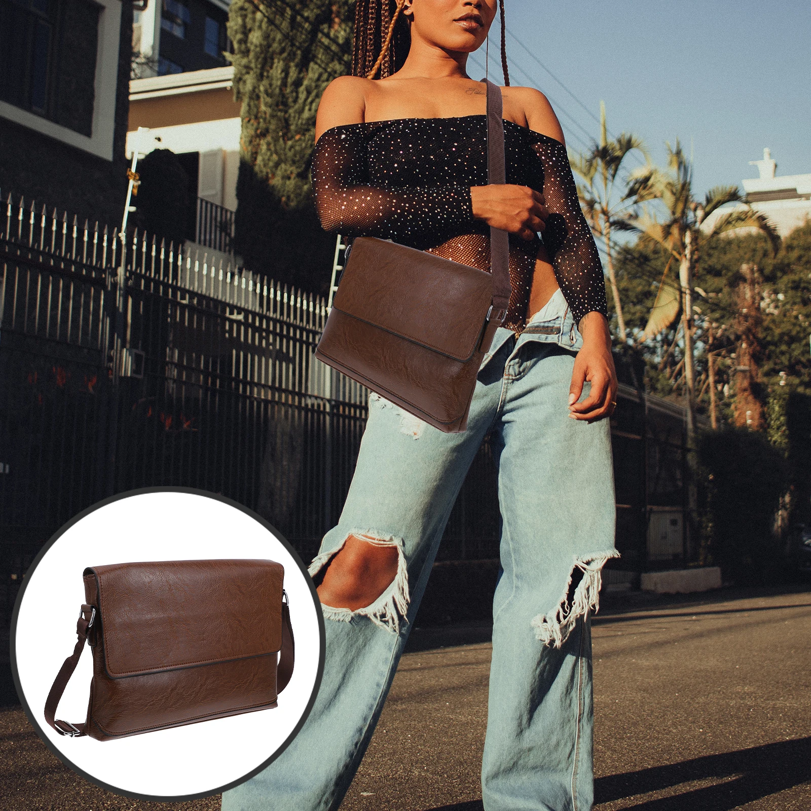 

High-Quality Pu Crossbody For Men Multifunctional Shoulder Briefcase Spacious Storage Pouch For Phone Wallet Keys Beach