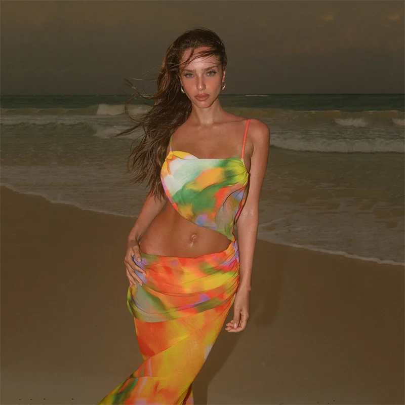 Para Praia Print Uitgeholde Maxi Jurk 2024 Strandjurk Bikini Cover Zwemkleding Cover Sexy Strand Outfits Voor Dames Strandkleding