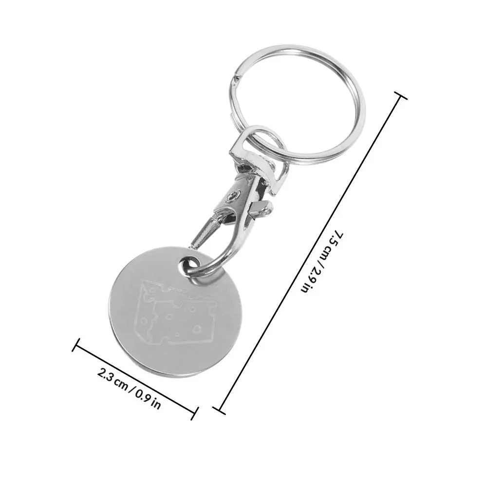 4 pcs Supermarket Metal Shopping Trolley Tokens Tokens Shopping Cart Key Chain Ring Stainless Steel Durable Portable