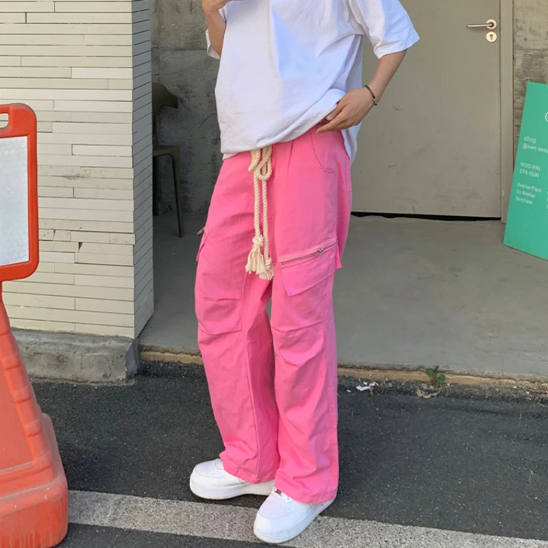 Cargo Pink Pants Men Unisex Hip Hop Tactical Trousers Harajuku Chic Baggy American Streetwear Vintage Y2k Summer Pantalones Cool
