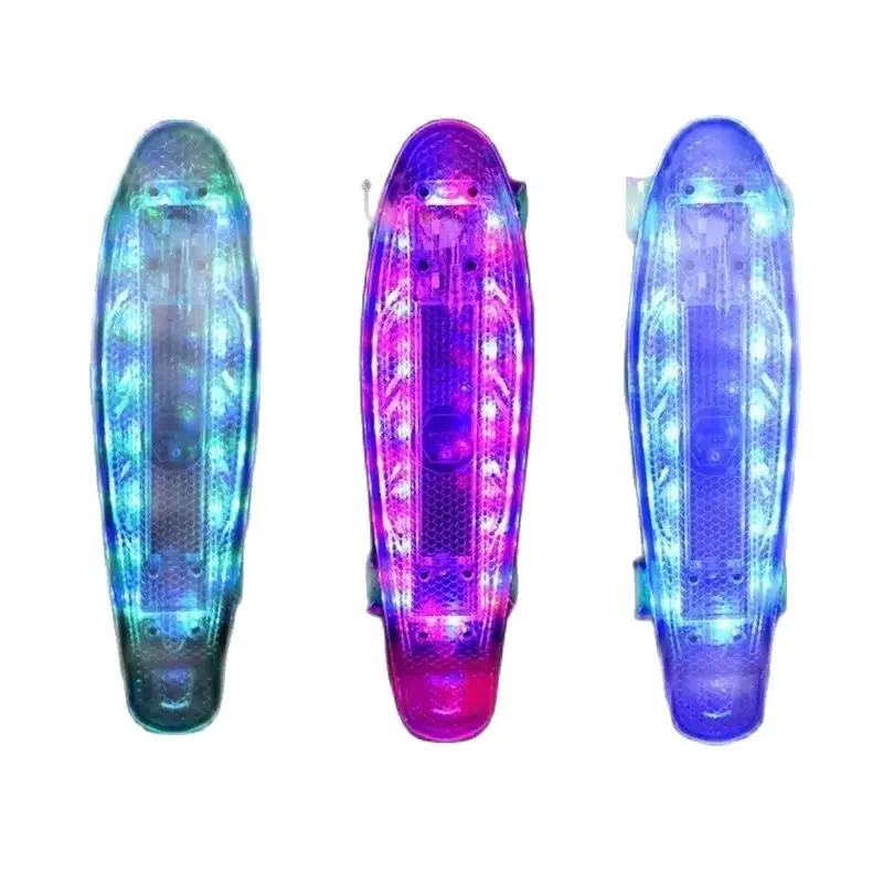 LED Skateboard, Mini Plastic Longboard, Skateboard with Flash Wheel, Bluetooth Fish Board, Skate Boards with 4 Wheels, 22in