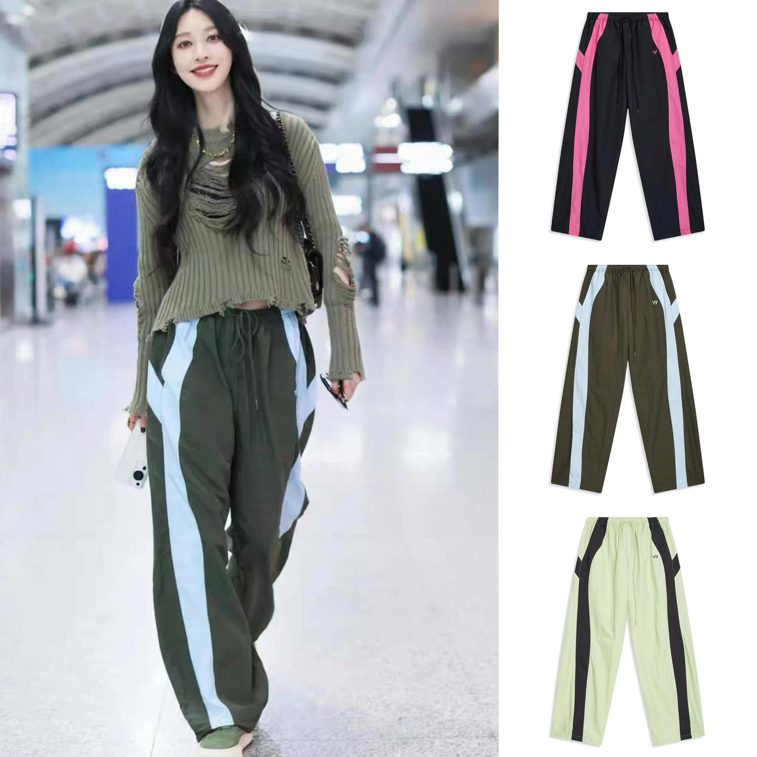 

Брюки Openyy из нейлона, цветные, спортивные, с поясом, повседневные, в корейском стиле, прямые, длинные, для женщин, летний сезон