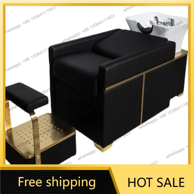 Factory Direct Sales Barber Shop Flush Bed Hair Salon Special Semi-reclining Ceramic Basin Punch Bed