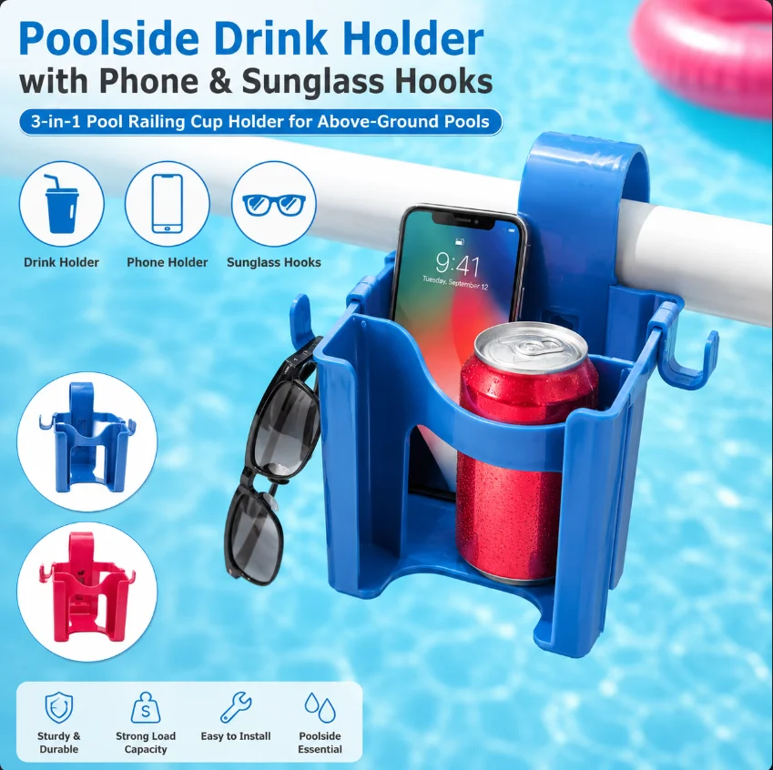 1 Pack Pool Cup Hoder - Above Ground Pool Accessories - Floating Drink Holder for Pool Party Fits Less Round Pool Bar Top Rails