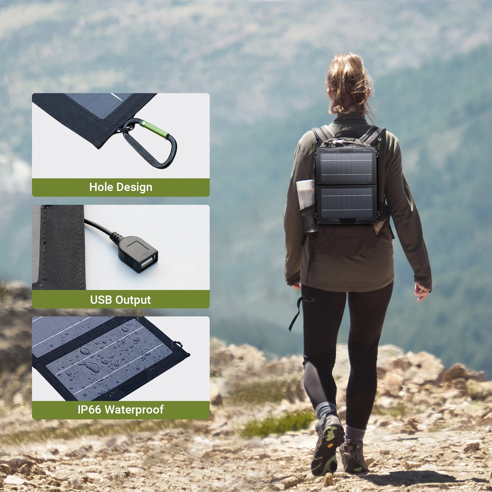 ALLPOWERS-cargador Solar portátil de 10W, Panel Solar plegable impermeable con salida USB para senderismo, Camping, mochilero, teléfono, iPad