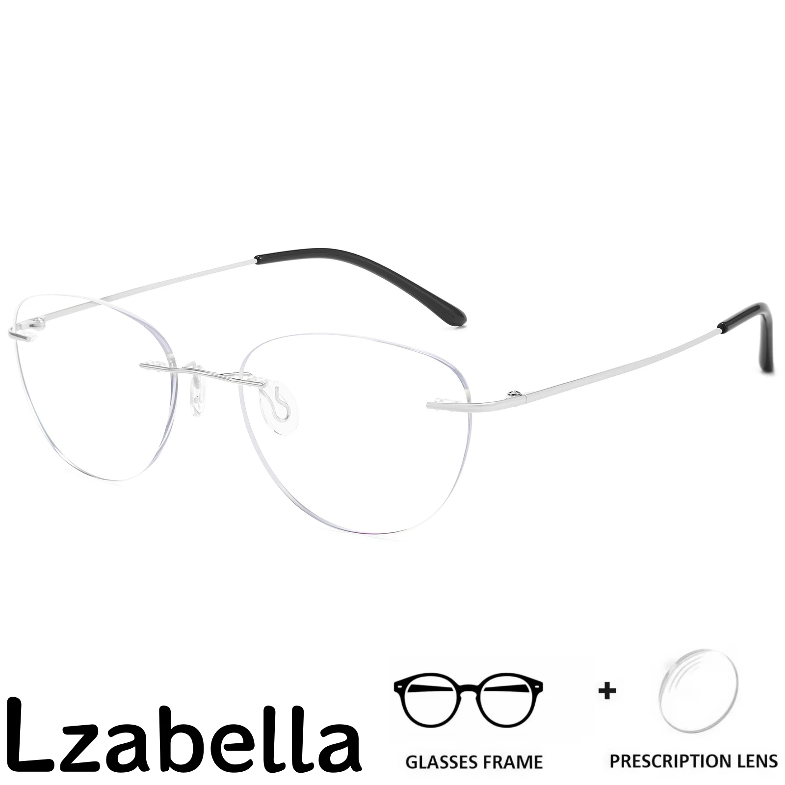 Lzabella Cat's Eye Women's Rimless Frame Ultra Light Fashion Exquisite Elegant High Quality Optical Prescription Glass WK8001