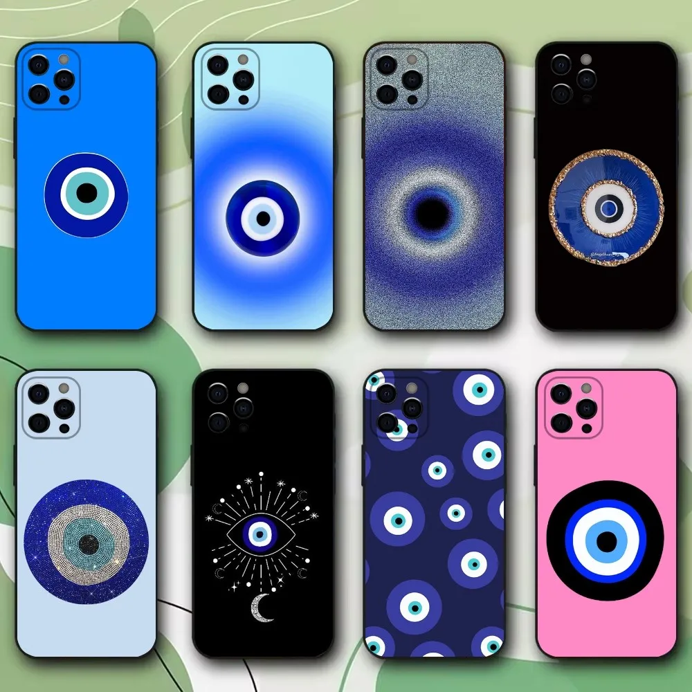 

Turkish Lucky Blue Evil Eye Phone Case For iPhone 15,14,13,12,11,Pro,X,XS,Max,XR,Plus,Mini Soft Black Cover