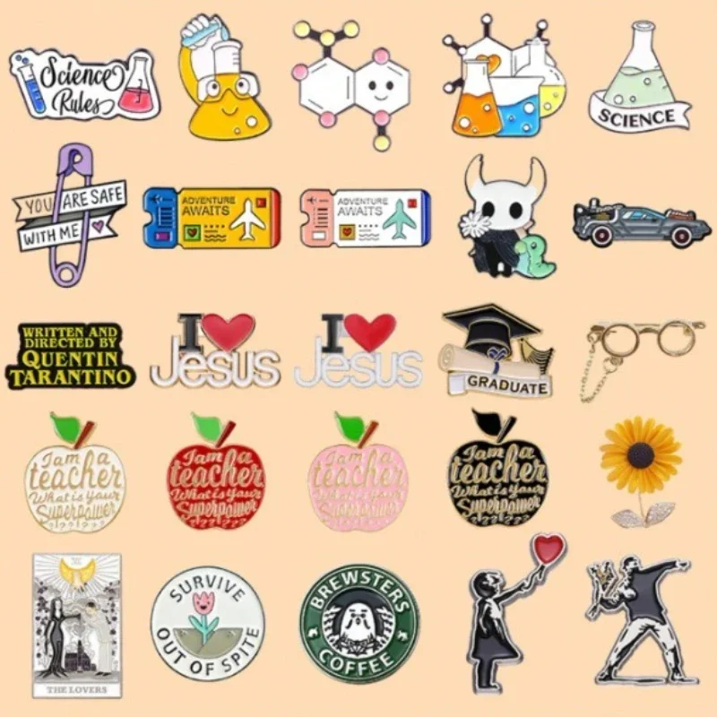 Fashion Cartoon Cassette Brooch Badge Ins Personalized English Sports Car Geometry Circular Metal Badge Brooch Set