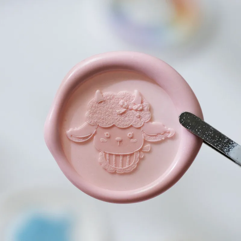 Nuevo sello de cera de cordero bonito, cabeza de latón, diseño único, sello de cera de sellado redondo de ovejas, tallado, letra en relieve 3d, sellos para álbum de recortes, Juguetes