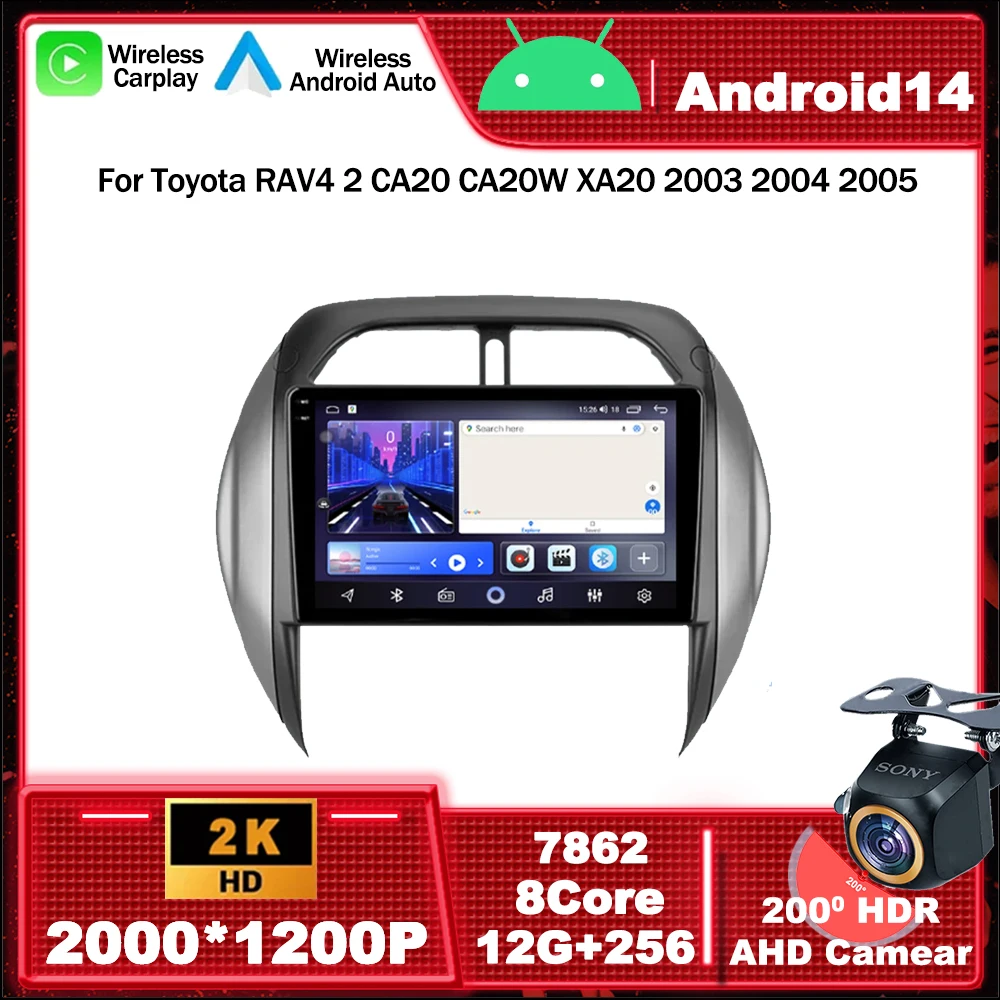 For Toyota RAV4 2 CA20 CA20W XA20 2003 2004 2005 Android14 Car Radio Multimedia Video Player Navigation GPS Wifi Dash Cam 4G BT